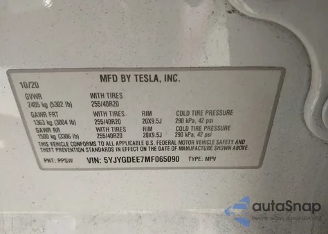 2021 Tesla Model Y Long Range Dual Motor All-Wheel Drive from USA, damaged, VIN 5YJYGDEE7MF065090